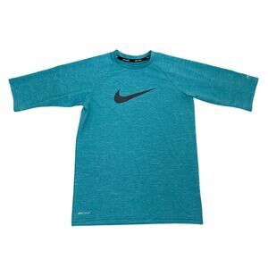 Nike Swim Dri Fit UPF 40+ Teal Blue Rash Guard Shirt Size Youth Medium 10/12